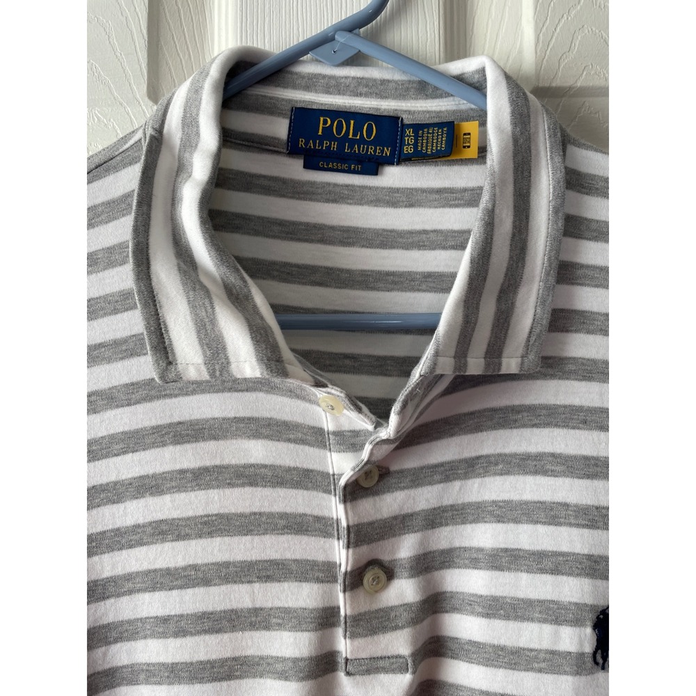 Polo Ralph Lauren Men Classic Fit Striped Short Sleeve Polo Shirt XL Gray White - Picture 6 of 16